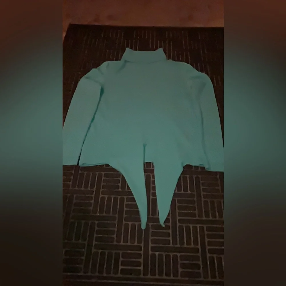 Women Talbots turtleneck merino wool overhead long sleeve sweater turquoise blue